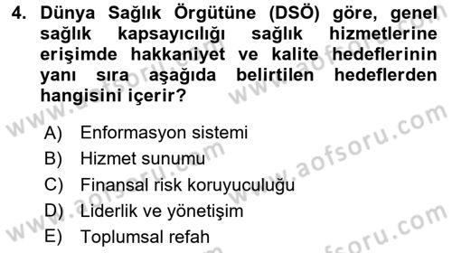 Sağlık Kurumları Yönetimi 1 Dersi 2025 - 2026 Yılı (Vize) Ara Sınav Soruları 4. Soru