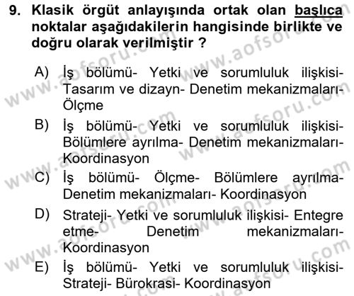 Sağlık Kurumları Yönetimi 1 Dersi 2025 - 2026 Yılı (Vize) Ara Sınav Soruları 9. Soru