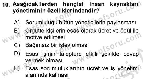 Sağlık Kurumları Yönetimi 1 Dersi 2025 - 2026 Yılı (Final) Dönem Sonu Sınav Soruları 10. Soru