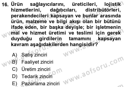 Sağlık Kurumları Yönetimi 1 Dersi 2025 - 2026 Yılı (Final) Dönem Sonu Sınav Soruları 16. Soru