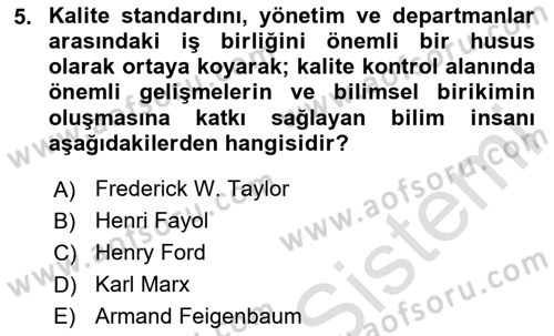 Sağlık Kurumları Yönetimi 1 Dersi 2025 - 2026 Yılı (Final) Dönem Sonu Sınav Soruları 5. Soru