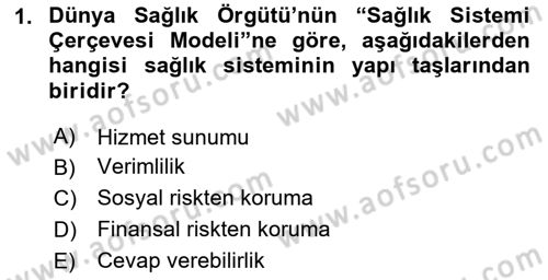 Sağlık Kurumları Yönetimi 1 Dersi 2025 - 2026 Yılı Yaz Okulu Sınav Soruları 1. Soru