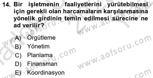 Sağlık Kurumları Yönetimi 1 Dersi 2025 - 2026 Yılı Yaz Okulu Sınav Soruları 14. Soru