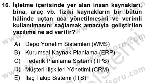 Sağlık Kurumları Yönetimi 1 Dersi 2025 - 2026 Yılı Yaz Okulu Sınav Soruları 16. Soru
