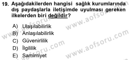 Sağlık Kurumları Yönetimi 1 Dersi 2025 - 2026 Yılı Yaz Okulu Sınav Soruları 19. Soru
