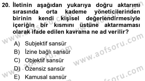Sağlık Kurumları Yönetimi 1 Dersi 2025 - 2026 Yılı Yaz Okulu Sınav Soruları 20. Soru