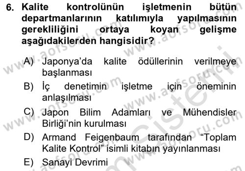 Sağlık Kurumları Yönetimi 1 Dersi 2025 - 2026 Yılı Yaz Okulu Sınav Soruları 6. Soru