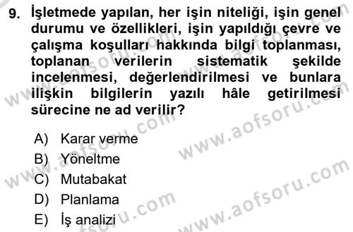 Sağlık Kurumları Yönetimi 1 Dersi 2025 - 2026 Yılı Yaz Okulu Sınav Soruları 9. Soru