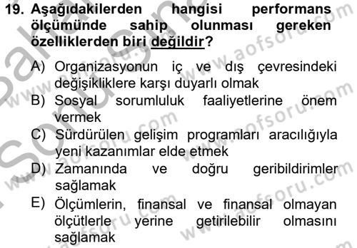 Sağlık Kurumları Yönetimi 2 Dersi 2012 - 2013 Yılı (Final) Dönem Sonu Sınav Soruları 19. Soru