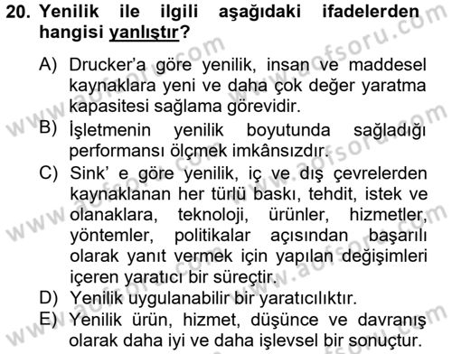 Sağlık Kurumları Yönetimi 2 Dersi 2012 - 2013 Yılı (Final) Dönem Sonu Sınav Soruları 20. Soru