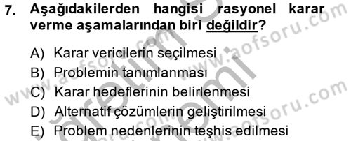 Sağlık Kurumları Yönetimi 2 Dersi 2013 - 2014 Yılı (Final) Dönem Sonu Sınav Soruları 7. Soru