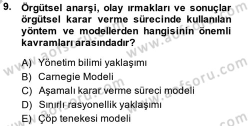 Sağlık Kurumları Yönetimi 2 Dersi 2013 - 2014 Yılı (Final) Dönem Sonu Sınav Soruları 9. Soru