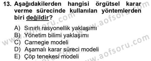 Sağlık Kurumları Yönetimi 2 Dersi 2013 - 2014 Yılı Tek Ders Sınav Soruları 13. Soru