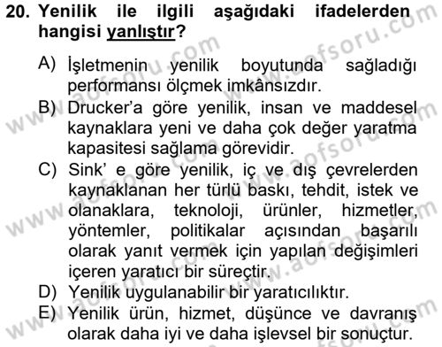 Sağlık Kurumları Yönetimi 2 Dersi 2013 - 2014 Yılı Tek Ders Sınav Soruları 20. Soru