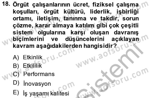 Sağlık Kurumları Yönetimi 2 Dersi 2014 - 2015 Yılı (Final) Dönem Sonu Sınav Soruları 18. Soru
