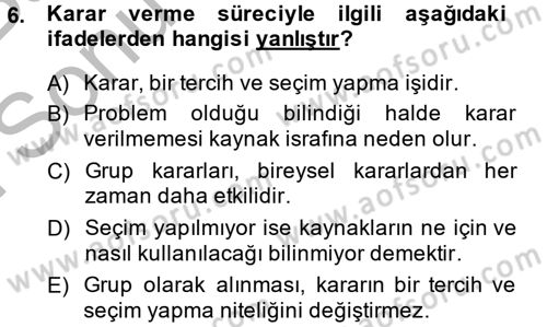 Sağlık Kurumları Yönetimi 2 Dersi 2014 - 2015 Yılı (Final) Dönem Sonu Sınav Soruları 6. Soru
