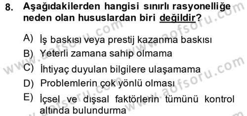 Sağlık Kurumları Yönetimi 2 Dersi 2014 - 2015 Yılı (Final) Dönem Sonu Sınav Soruları 8. Soru