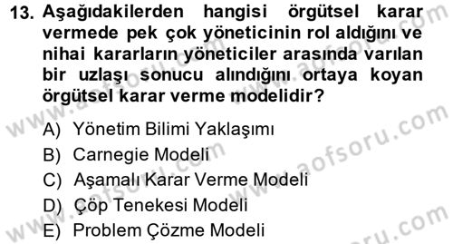 Sağlık Kurumları Yönetimi 2 Dersi 2014 - 2015 Yılı Tek Ders Sınav Soruları 13. Soru