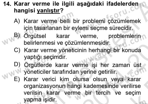 Sağlık Kurumları Yönetimi 2 Dersi 2014 - 2015 Yılı Tek Ders Sınav Soruları 14. Soru