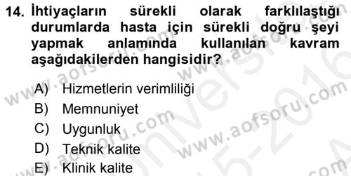 Sağlık Kurumları Yönetimi 2 Dersi 2015 - 2016 Yılı (Vize) Ara Sınav Soruları 14. Soru