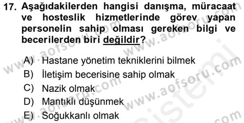 Sağlık Kurumları Yönetimi 2 Dersi 2015 - 2016 Yılı (Vize) Ara Sınav Soruları 17. Soru