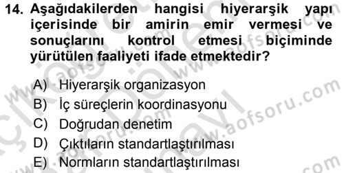 Sağlık Kurumları Yönetimi 2 Dersi 2015 - 2016 Yılı (Final) Dönem Sonu Sınav Soruları 14. Soru