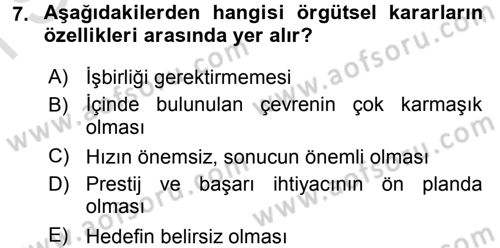 Sağlık Kurumları Yönetimi 2 Dersi 2015 - 2016 Yılı (Final) Dönem Sonu Sınav Soruları 7. Soru