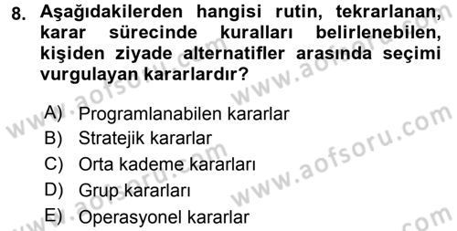 Sağlık Kurumları Yönetimi 2 Dersi 2015 - 2016 Yılı (Final) Dönem Sonu Sınav Soruları 8. Soru