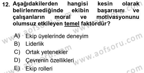 Sağlık Kurumları Yönetimi 2 Dersi 2015 - 2016 Yılı Tek Ders Sınav Soruları 12. Soru