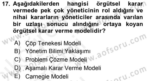 Sağlık Kurumları Yönetimi 2 Dersi 2015 - 2016 Yılı Tek Ders Sınav Soruları 17. Soru