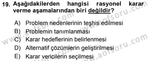 Sağlık Kurumları Yönetimi 2 Dersi 2015 - 2016 Yılı Tek Ders Sınav Soruları 19. Soru