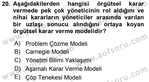 Sağlık Kurumları Yönetimi 2 Dersi 2016 - 2017 Yılı 3 Ders Sınav Soruları 20. Soru