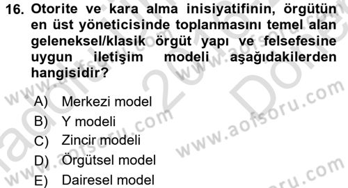Sağlık Kurumları Yönetimi 2 Dersi 2016 - 2017 Yılı (Final) Dönem Sonu Sınav Soruları 16. Soru