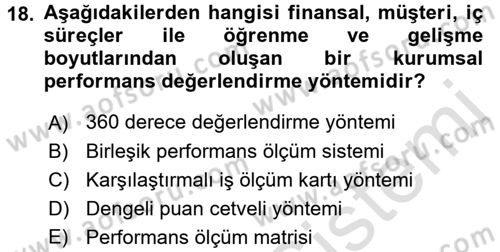 Sağlık Kurumları Yönetimi 2 Dersi 2016 - 2017 Yılı (Final) Dönem Sonu Sınav Soruları 18. Soru
