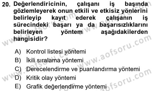 Sağlık Kurumları Yönetimi 2 Dersi 2016 - 2017 Yılı (Final) Dönem Sonu Sınav Soruları 20. Soru
