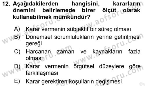 Sağlık Kurumları Yönetimi 2 Dersi 2017 - 2018 Yılı 3 Ders Sınav Soruları 12. Soru