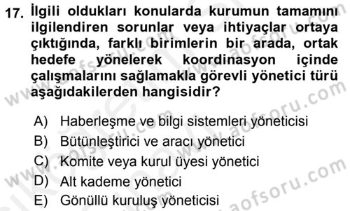 Sağlık Kurumları Yönetimi 2 Dersi 2017 - 2018 Yılı 3 Ders Sınav Soruları 17. Soru