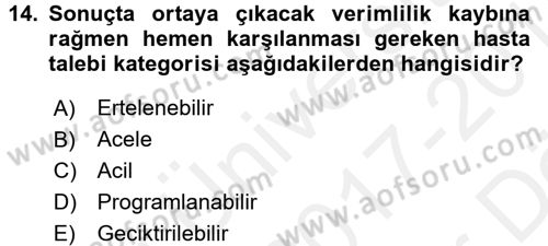 Sağlık Kurumları Yönetimi 2 Dersi 2017 - 2018 Yılı (Vize) Ara Sınav Soruları 14. Soru