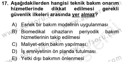 Sağlık Kurumları Yönetimi 2 Dersi 2017 - 2018 Yılı (Vize) Ara Sınav Soruları 17. Soru