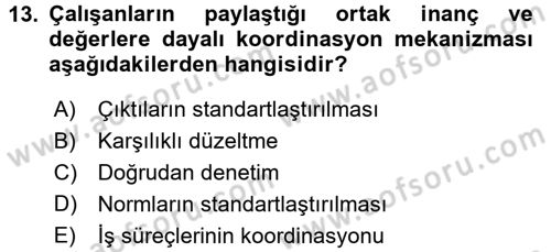 Sağlık Kurumları Yönetimi 2 Dersi 2017 - 2018 Yılı (Final) Dönem Sonu Sınav Soruları 13. Soru