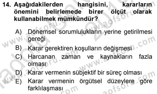 Sağlık Kurumları Yönetimi 2 Dersi 2018 - 2019 Yılı 3 Ders Sınav Soruları 14. Soru