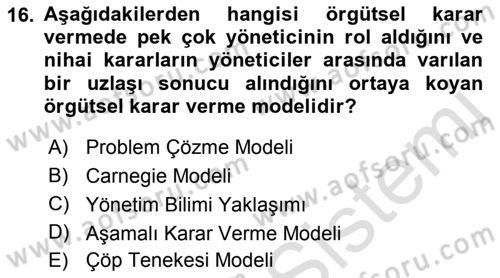 Sağlık Kurumları Yönetimi 2 Dersi 2018 - 2019 Yılı 3 Ders Sınav Soruları 16. Soru