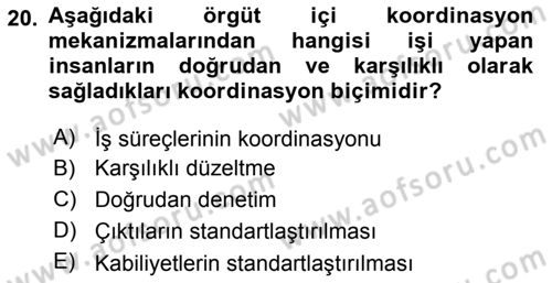 Sağlık Kurumları Yönetimi 2 Dersi 2018 - 2019 Yılı 3 Ders Sınav Soruları 20. Soru
