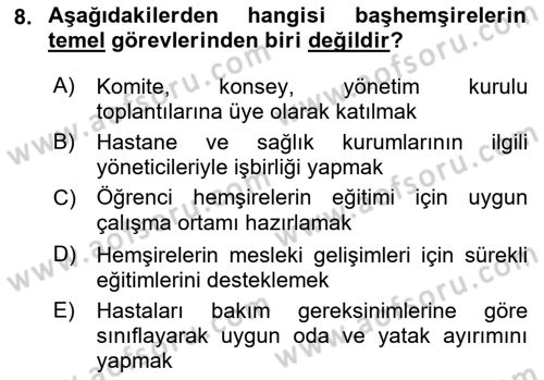Sağlık Kurumları Yönetimi 2 Dersi 2018 - 2019 Yılı (Vize) Ara Sınav Soruları 8. Soru