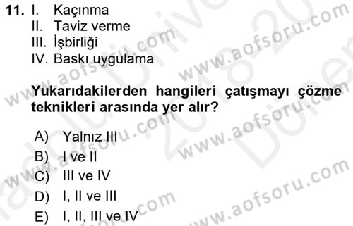 Sağlık Kurumları Yönetimi 2 Dersi 2018 - 2019 Yılı (Final) Dönem Sonu Sınav Soruları 11. Soru