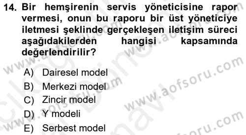 Sağlık Kurumları Yönetimi 2 Dersi 2018 - 2019 Yılı (Final) Dönem Sonu Sınav Soruları 14. Soru