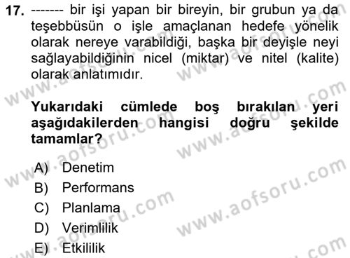 Sağlık Kurumları Yönetimi 2 Dersi 2018 - 2019 Yılı (Final) Dönem Sonu Sınav Soruları 17. Soru