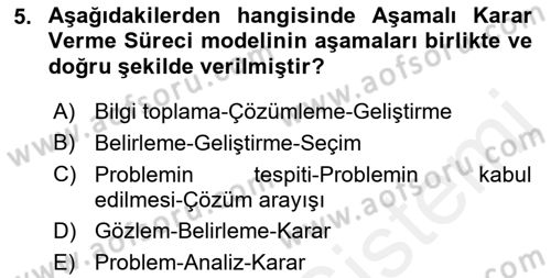 Sağlık Kurumları Yönetimi 2 Dersi 2018 - 2019 Yılı (Final) Dönem Sonu Sınav Soruları 5. Soru