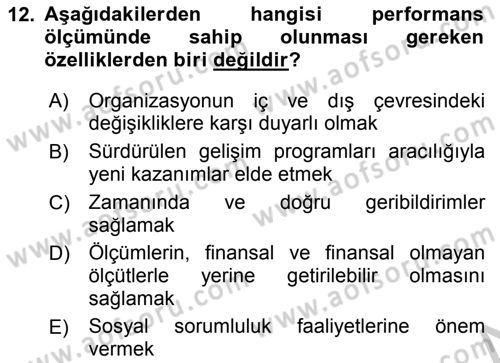Sağlık Kurumları Yönetimi 2 Dersi 2018 - 2019 Yılı Yaz Okulu Sınav Soruları 12. Soru
