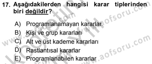 Sağlık Kurumları Yönetimi 2 Dersi 2018 - 2019 Yılı Yaz Okulu Sınav Soruları 17. Soru